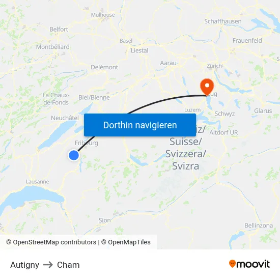Autigny to Cham map