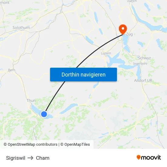 Sigriswil to Cham map