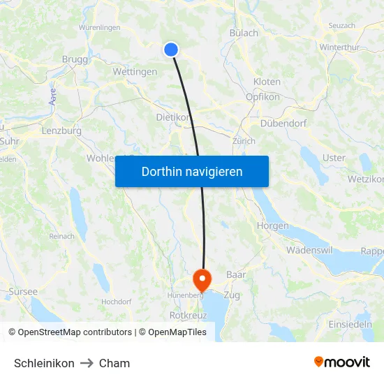 Schleinikon to Cham map