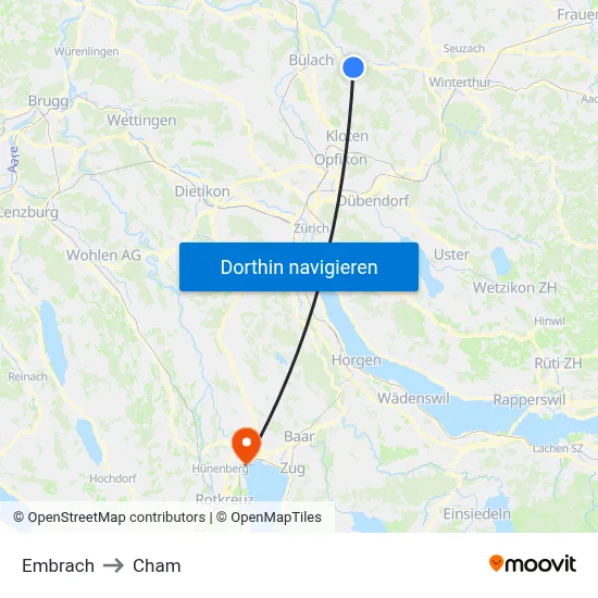 Embrach to Cham map