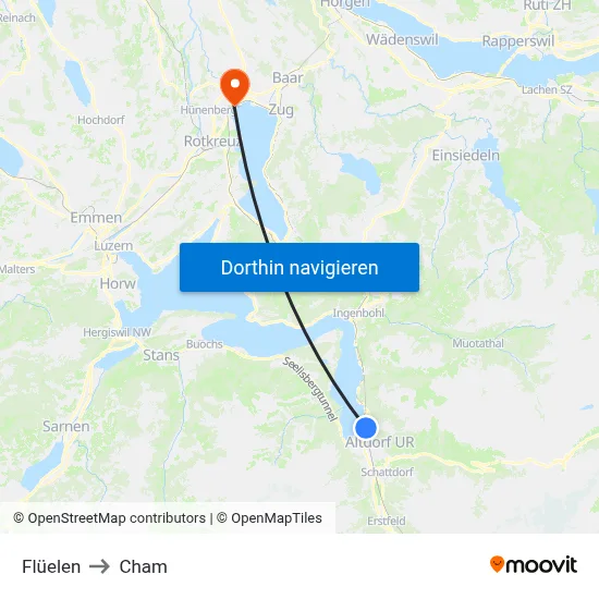 Flüelen to Cham map