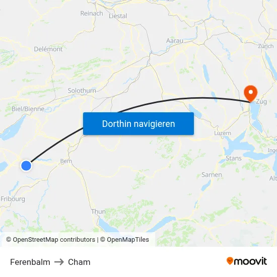 Ferenbalm to Cham map