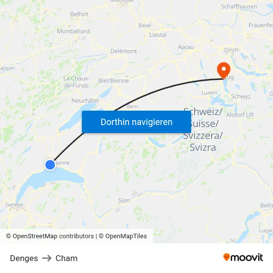 Denges to Cham map