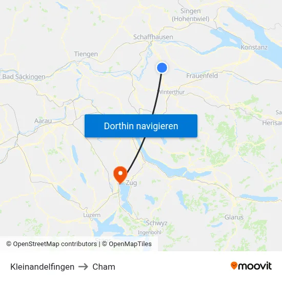 Kleinandelfingen to Cham map