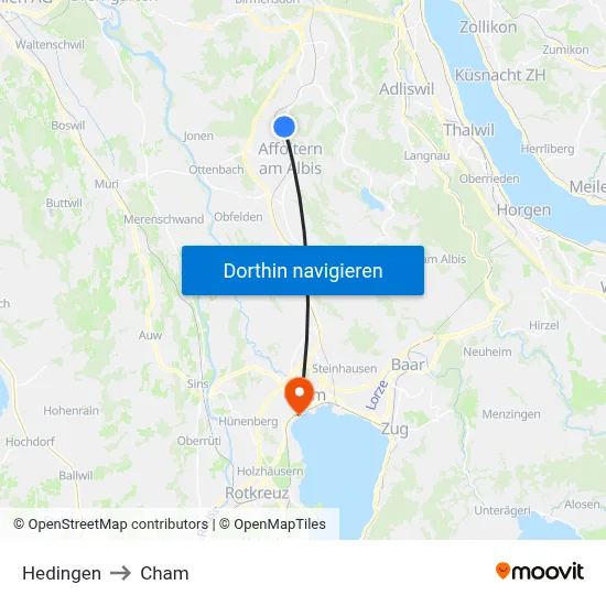 Hedingen to Cham map