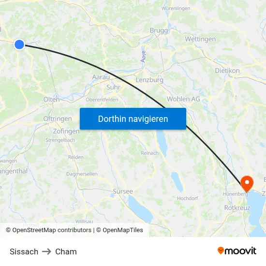 Sissach to Cham map