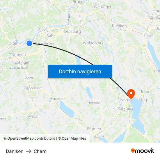 Däniken to Cham map