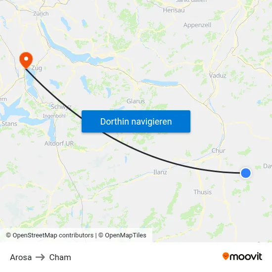 Arosa to Cham map