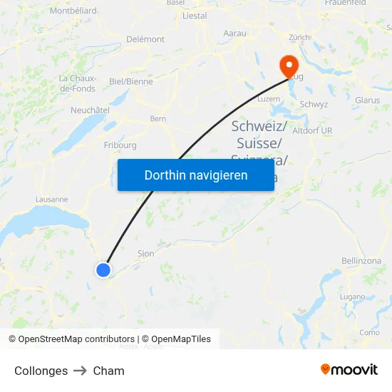 Collonges to Cham map