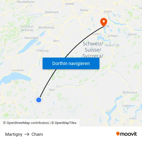 Martigny to Cham map