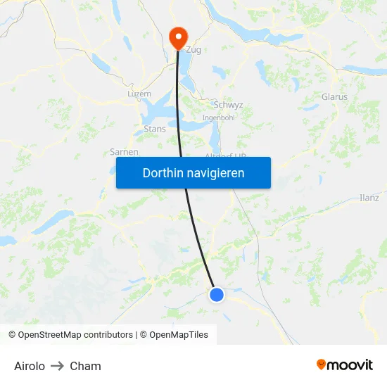 Airolo to Cham map