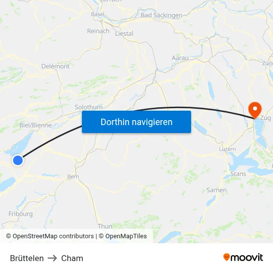 Brüttelen to Cham map
