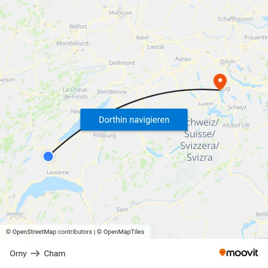 Orny to Cham map