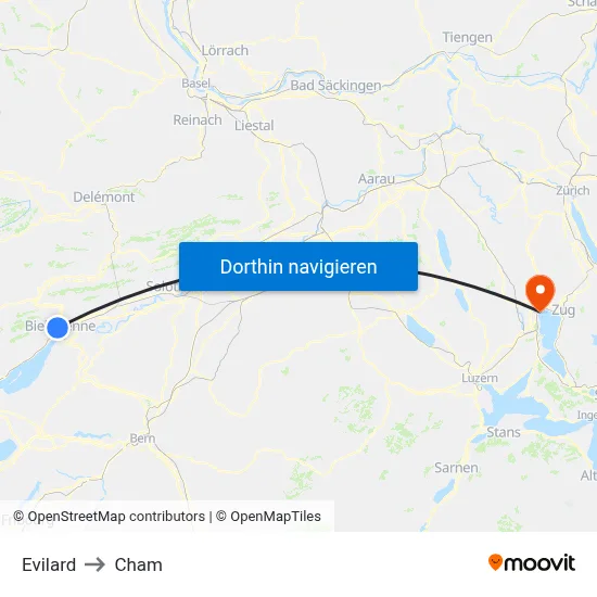 Evilard to Cham map