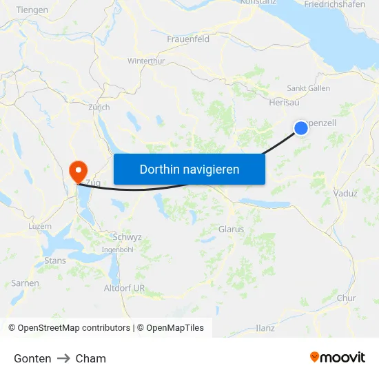 Gonten to Cham map