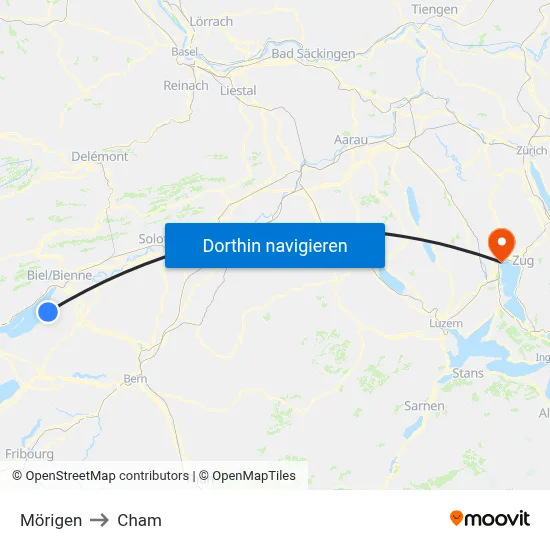 Mörigen to Cham map