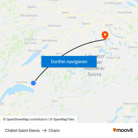 Châtel-Saint-Denis to Cham map