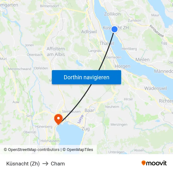 Küsnacht (Zh) to Cham map
