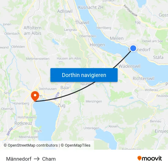 Männedorf to Cham map