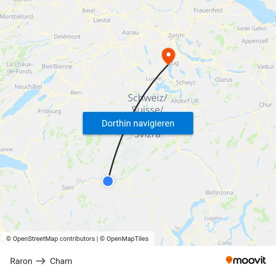 Raron to Cham map