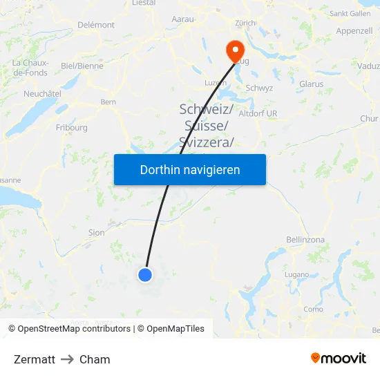 Zermatt to Cham map