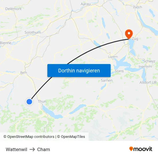 Wattenwil to Cham map