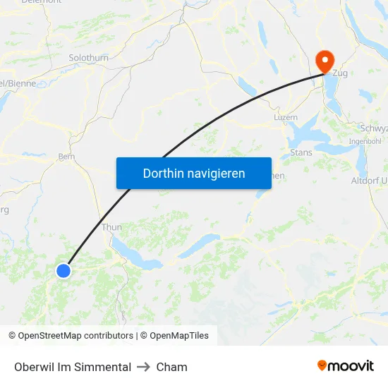 Oberwil Im Simmental to Cham map