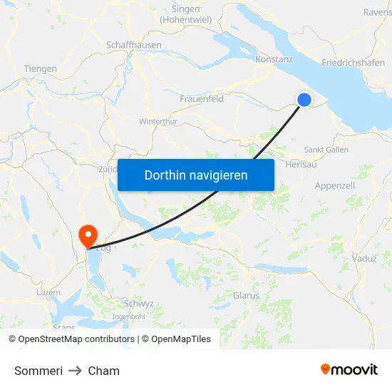 Sommeri to Cham map