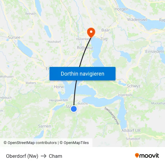 Oberdorf (Nw) to Cham map