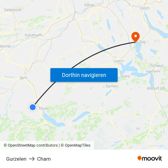 Gurzelen to Cham map