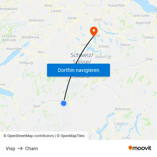 Visp to Cham map