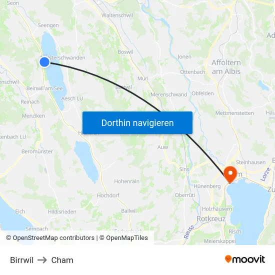 Birrwil to Cham map