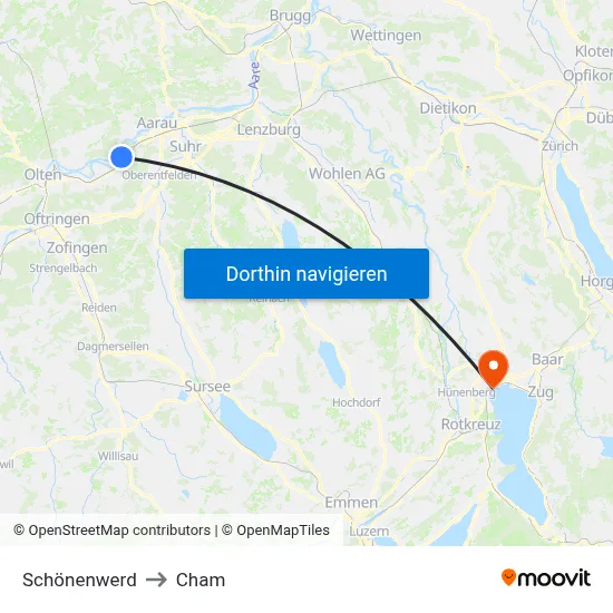 Schönenwerd to Cham map