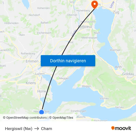 Hergiswil (Nw) to Cham map