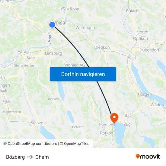 Bözberg to Cham map