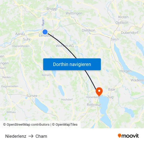 Niederlenz to Cham map