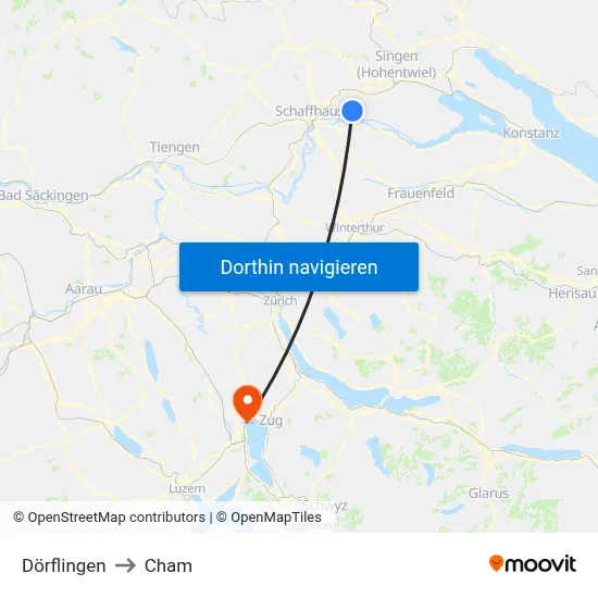 Dörflingen to Cham map