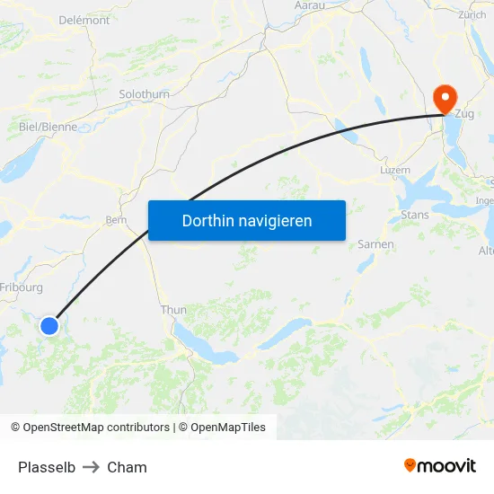 Plasselb to Cham map