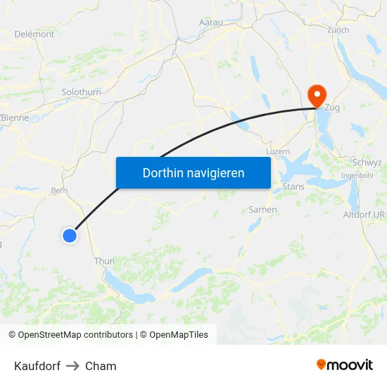 Kaufdorf to Cham map