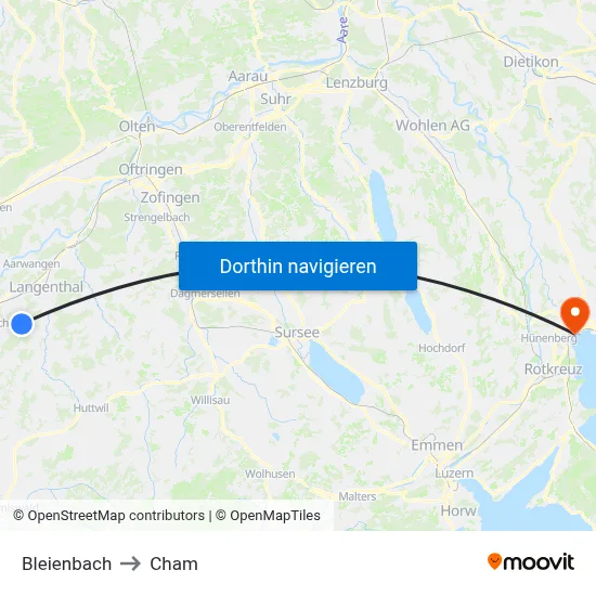 Bleienbach to Cham map