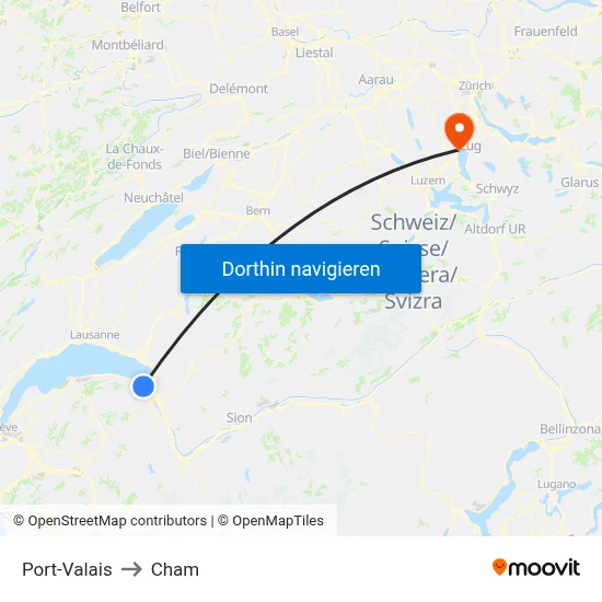 Port-Valais to Cham map