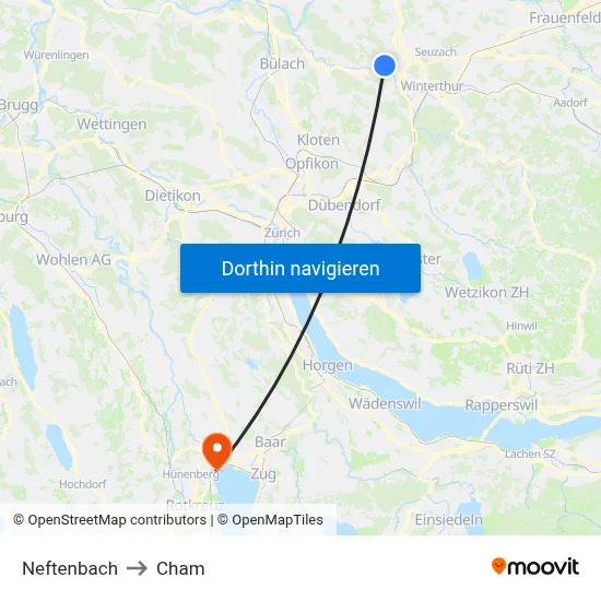 Neftenbach to Cham map