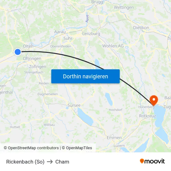 Rickenbach (So) to Cham map