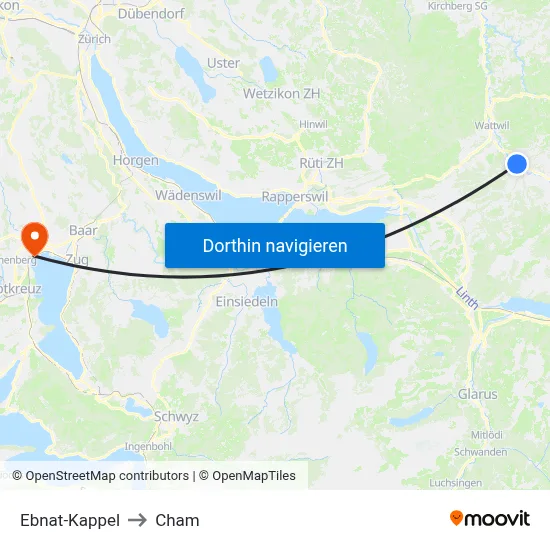 Ebnat-Kappel to Cham map