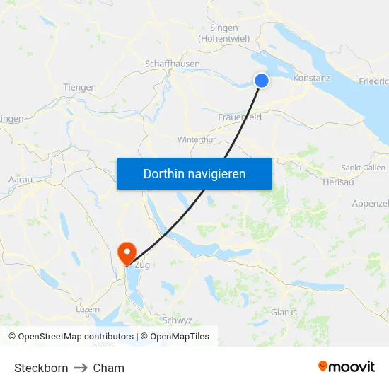 Steckborn to Cham map