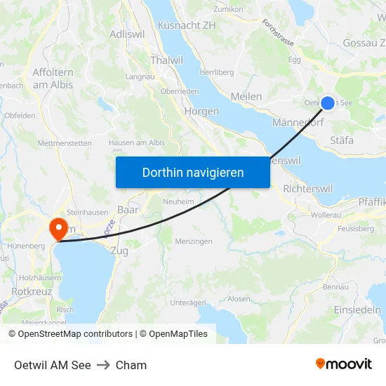 Oetwil AM See to Cham map