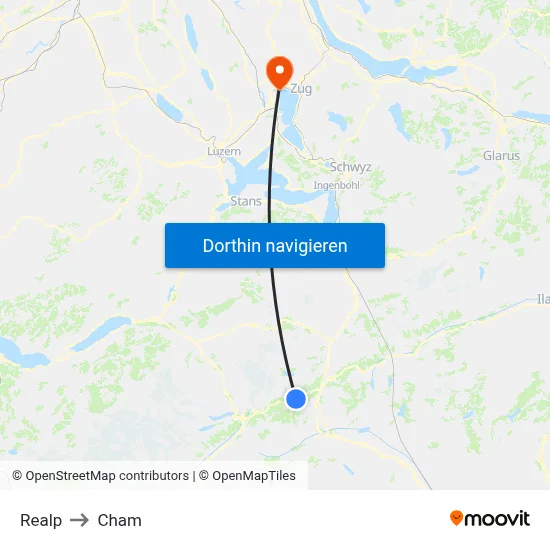 Realp to Cham map