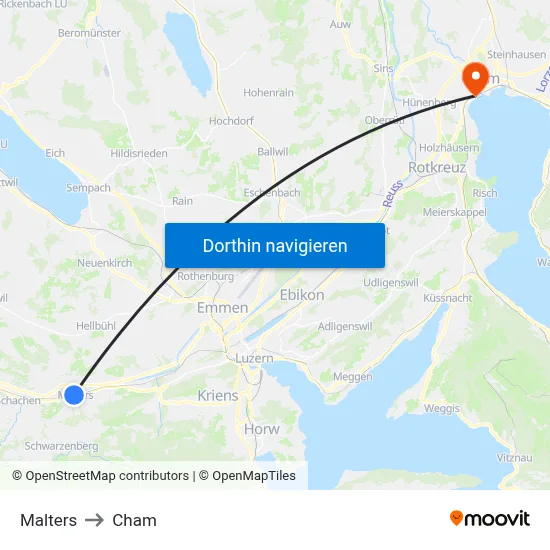 Malters to Cham map