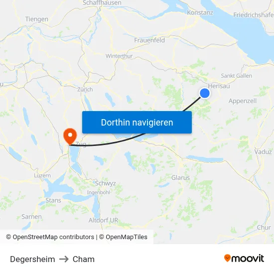 Degersheim to Cham map