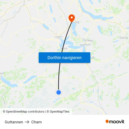 Guttannen to Cham map